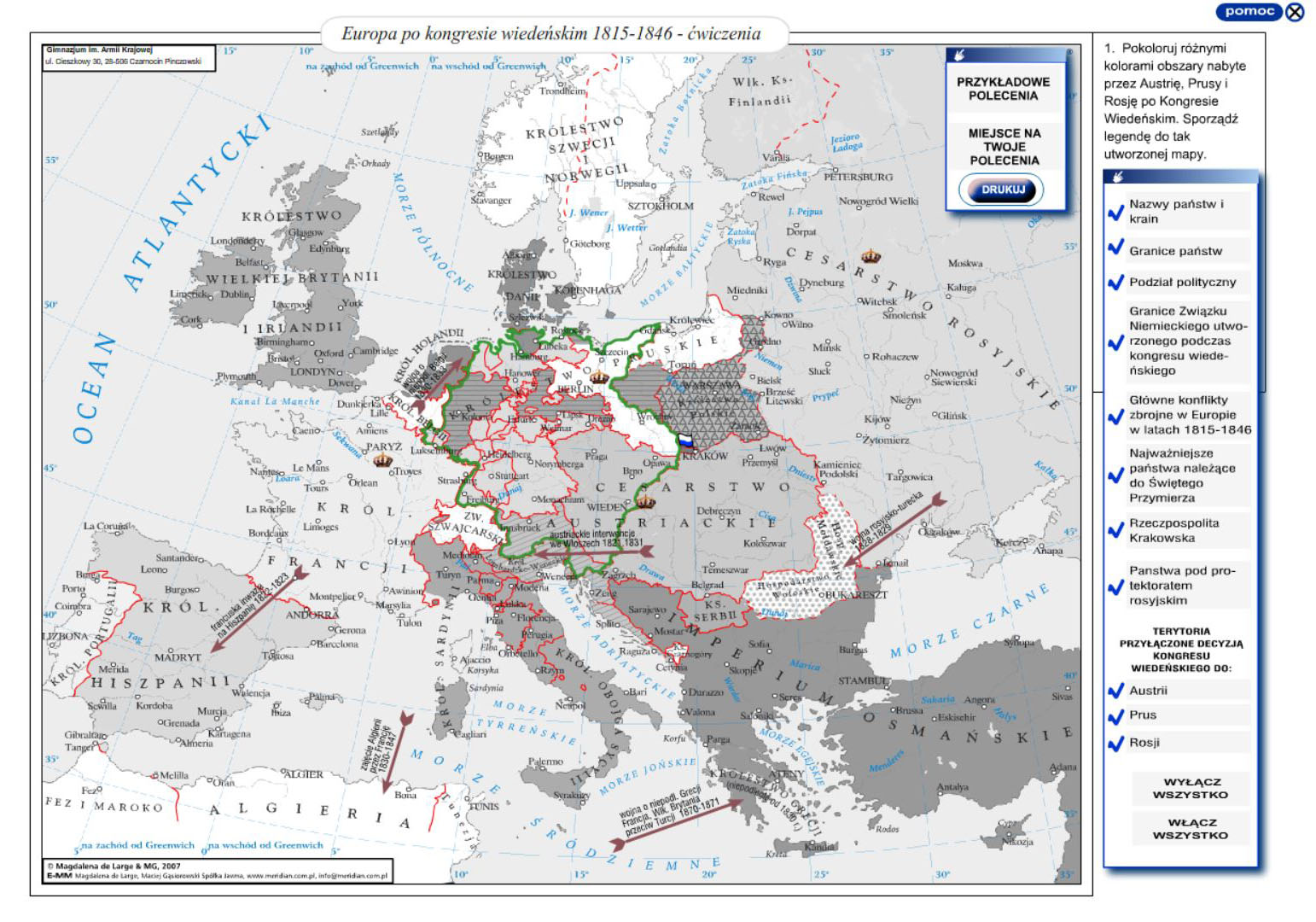Europa po Kongresie Wiedeńskim 1815-1846 - ćwiczenia