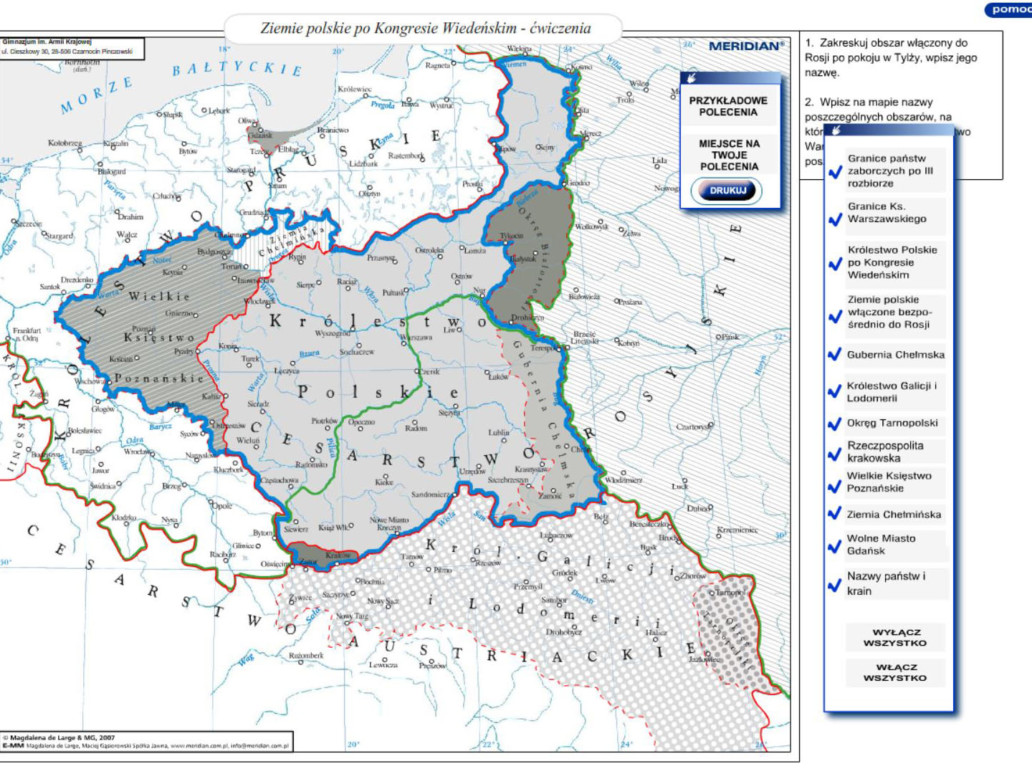 Ziemie polskie po Kongresie Wiedeńskim - ćwiczenia
